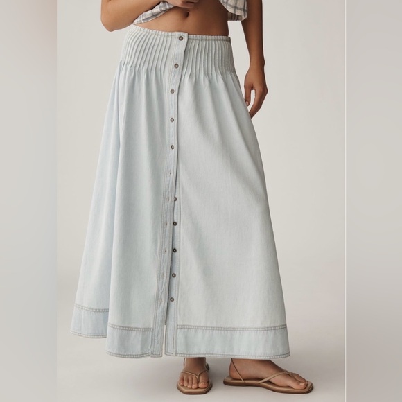 Anthropologie Pilcro Pintuck Basque-Waist Denim Maxi Skirt Large - Picture 4 of 12